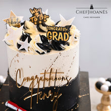 Load image into Gallery viewer, B&amp;W Graduation cake.
