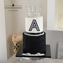 Load image into Gallery viewer, B&amp;W crown cake. Feed 25 people.
