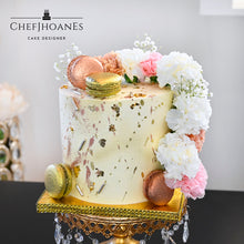 Load image into Gallery viewer, Flowers and Macarons Cake.
