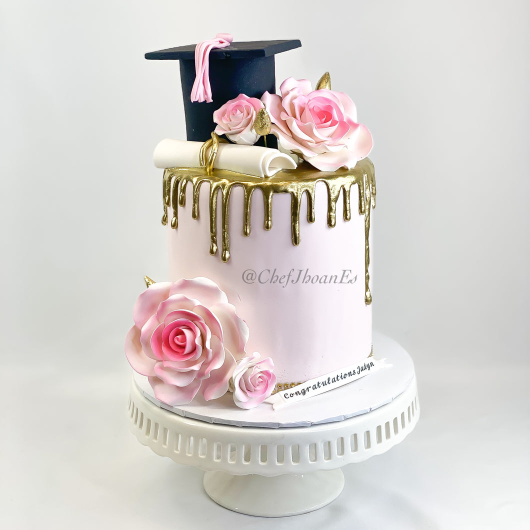 Graduation and Rose cake. Feed 10 people.